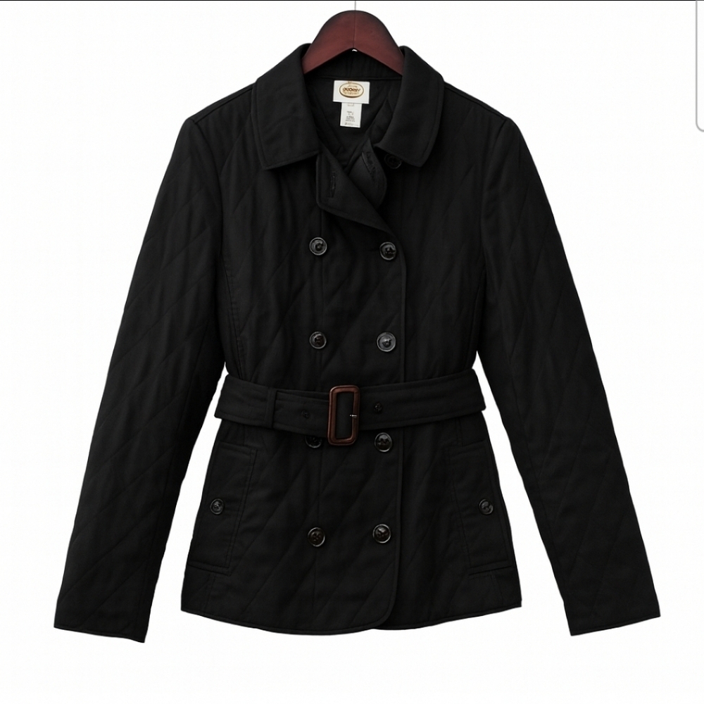 Talbot's Black Quilted Belted Womens Jacket Sz 10